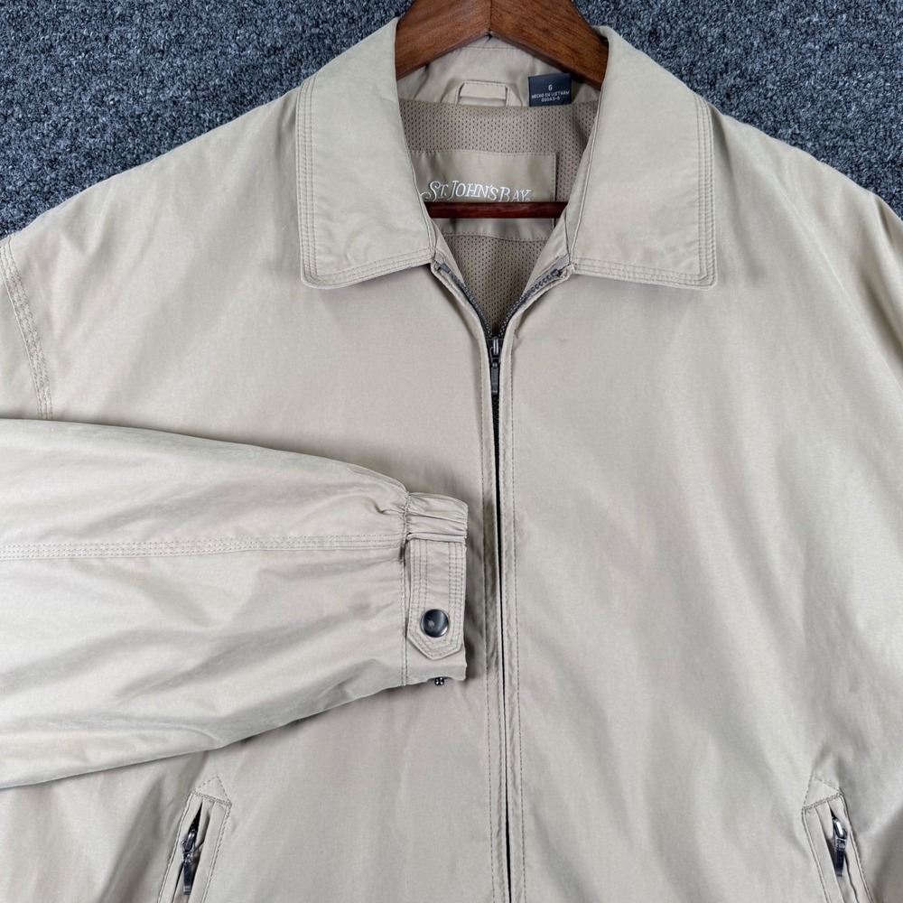 St Johns Bay Mens Harrington Jacket Tan Beige Full Zip Mesh Lined Large